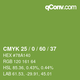 Color code: CMYK 25 / 0 / 60 / 37 | qconv.com