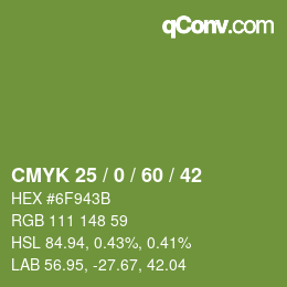 カラーコード: CMYK 25 / 0 / 60 / 42 | qconv.com