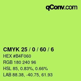 颜色代码: CMYK 25 / 0 / 60 / 6 | qconv.com