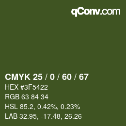 Color code: CMYK 25 / 0 / 60 / 67 | qconv.com