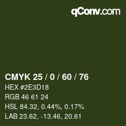 カラーコード: CMYK 25 / 0 / 60 / 76 | qconv.com
