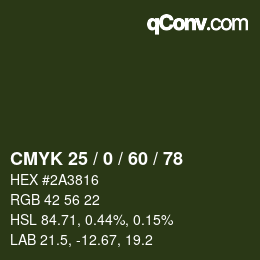 颜色代码: CMYK 25 / 0 / 60 / 78 | qconv.com