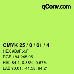 Color code: CMYK 25 / 0 / 61 / 4 | qconv.com