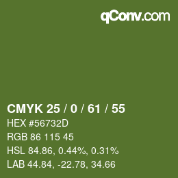 颜色代码: CMYK 25 / 0 / 61 / 55 | qconv.com