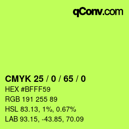 Color code: CMYK 25 / 0 / 65 / 0 | qconv.com