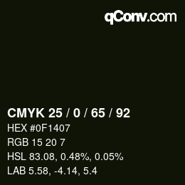 Color code: CMYK 25 / 0 / 65 / 92 | qconv.com