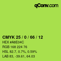 Color code: CMYK 25 / 0 / 66 / 12 | qconv.com