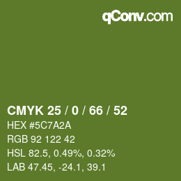 Color code: CMYK 25 / 0 / 66 / 52 | qconv.com