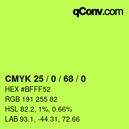 Color code: CMYK 25 / 0 / 68 / 0 | qconv.com