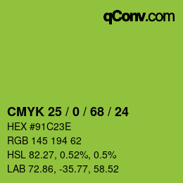 Color code: CMYK 25 / 0 / 68 / 24 | qconv.com