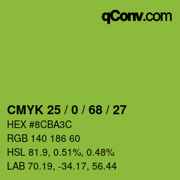 カラーコード: CMYK 25 / 0 / 68 / 27 | qconv.com
