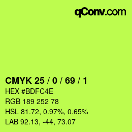 カラーコード: CMYK 25 / 0 / 69 / 1 | qconv.com