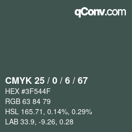 カラーコード: CMYK 25 / 0 / 6 / 67 | qconv.com