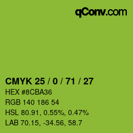 カラーコード: CMYK 25 / 0 / 71 / 27 | qconv.com