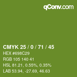Farbcode: CMYK 25 / 0 / 71 / 45 | qconv.com