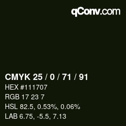 Farbcode: CMYK 25 / 0 / 71 / 91 | qconv.com