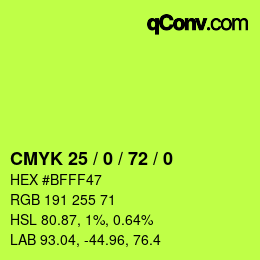 カラーコード: CMYK 25 / 0 / 72 / 0 | qconv.com