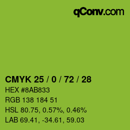 Color code: CMYK 25 / 0 / 72 / 28 | qconv.com