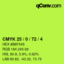 Color code: CMYK 25 / 0 / 72 / 4 | qconv.com