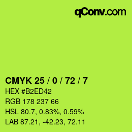 Color code: CMYK 25 / 0 / 72 / 7 | qconv.com