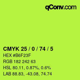 Color code: CMYK 25 / 0 / 74 / 5 | qconv.com