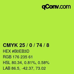 Color code: CMYK 25 / 0 / 74 / 8 | qconv.com