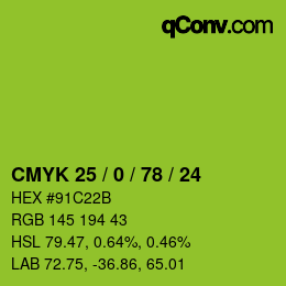 カラーコード: CMYK 25 / 0 / 78 / 24 | qconv.com