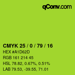 颜色代码: CMYK 25 / 0 / 79 / 16 | qconv.com