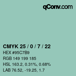 Code couleur: CMYK 25 / 0 / 7 / 22 | qconv.com