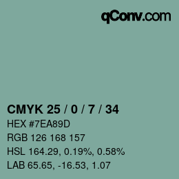 Farbcode: CMYK 25 / 0 / 7 / 34 | qconv.com