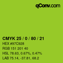 カラーコード: CMYK 25 / 0 / 80 / 21 | qconv.com