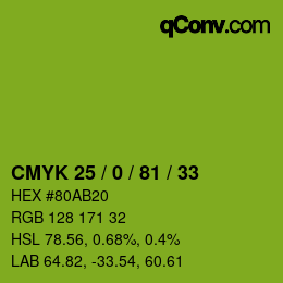 Farbcode: CMYK 25 / 0 / 81 / 33 | qconv.com