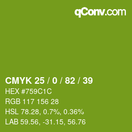 Color code: CMYK 25 / 0 / 82 / 39 | qconv.com