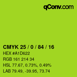 Farbcode: CMYK 25 / 0 / 84 / 16 | qconv.com
