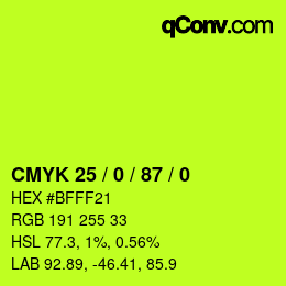Code couleur: CMYK 25 / 0 / 87 / 0 | qconv.com