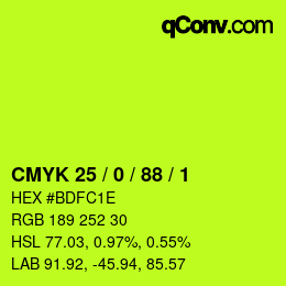 カラーコード: CMYK 25 / 0 / 88 / 1 | qconv.com