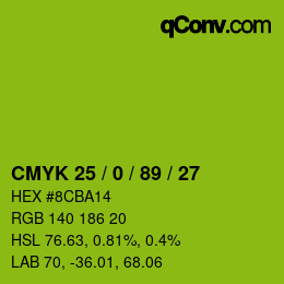 Color code: CMYK 25 / 0 / 89 / 27 | qconv.com