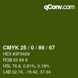 Color code: CMYK 25 / 0 / 89 / 67 | qconv.com