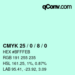カラーコード: CMYK 25 / 0 / 8 / 0 | qconv.com