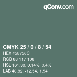 カラーコード: CMYK 25 / 0 / 8 / 54 | qconv.com