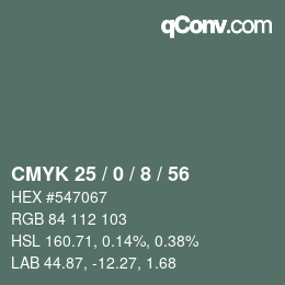 Color code: CMYK 25 / 0 / 8 / 56 | qconv.com