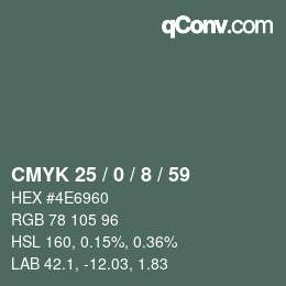 カラーコード: CMYK 25 / 0 / 8 / 59 | qconv.com