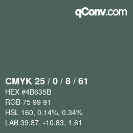 カラーコード: CMYK 25 / 0 / 8 / 61 | qconv.com