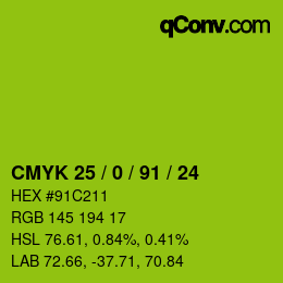 Color code: CMYK 25 / 0 / 91 / 24 | qconv.com