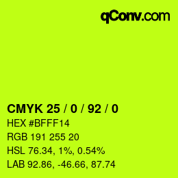 カラーコード: CMYK 25 / 0 / 92 / 0 | qconv.com