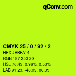 カラーコード: CMYK 25 / 0 / 92 / 2 | qconv.com