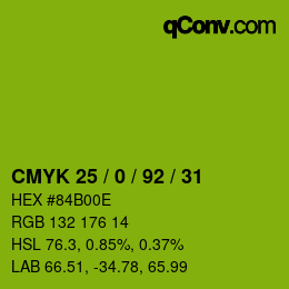颜色代码: CMYK 25 / 0 / 92 / 31 | qconv.com