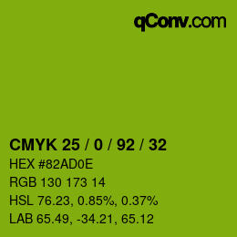 カラーコード: CMYK 25 / 0 / 92 / 32 | qconv.com