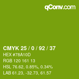 カラーコード: CMYK 25 / 0 / 92 / 37 | qconv.com
