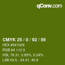 Color code: CMYK 25 / 0 / 92 / 56 | qconv.com